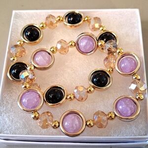 Elegant Lavender & Black Beaded Bracelet